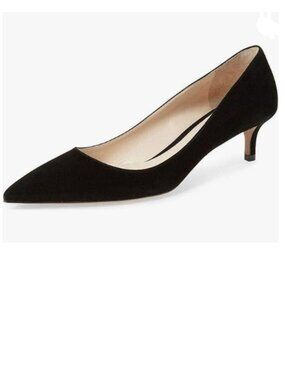 YDN Black Kitten Heeled Pumps Pointed Toe Dress Shoes for Office Lady Soft Suede
